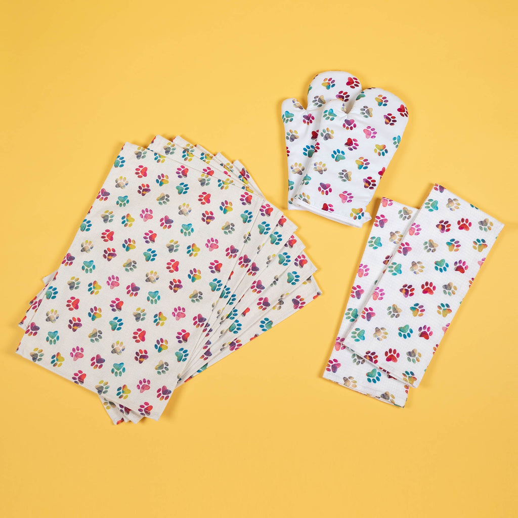 Rainbow Ombre Paws Kitchen Linens