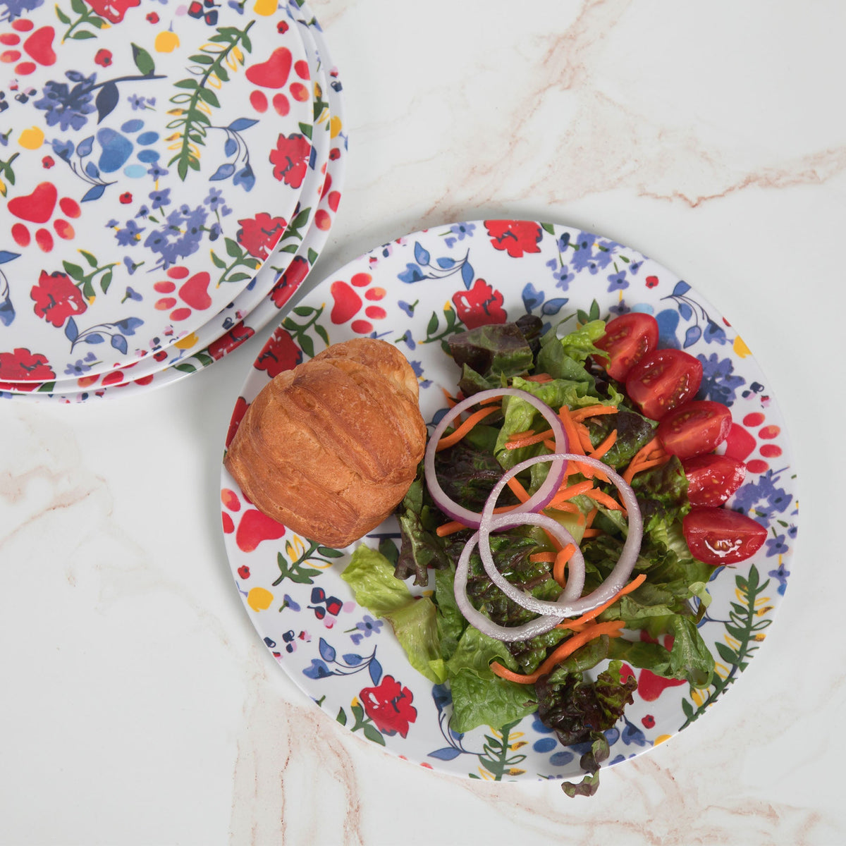 Flower Garden Paws Melamine Dinnerware Set - Set of 4 - Fabs things
