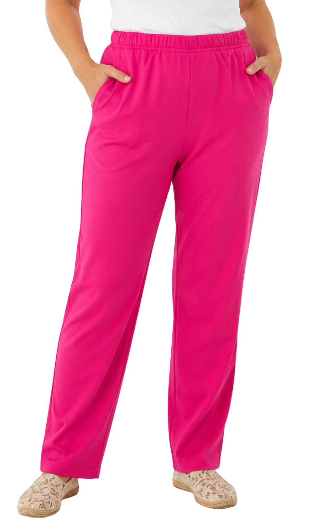Women's Pull-On Flat Front Knit Pants — Cotton Blend Elastic Waist - Fabs things