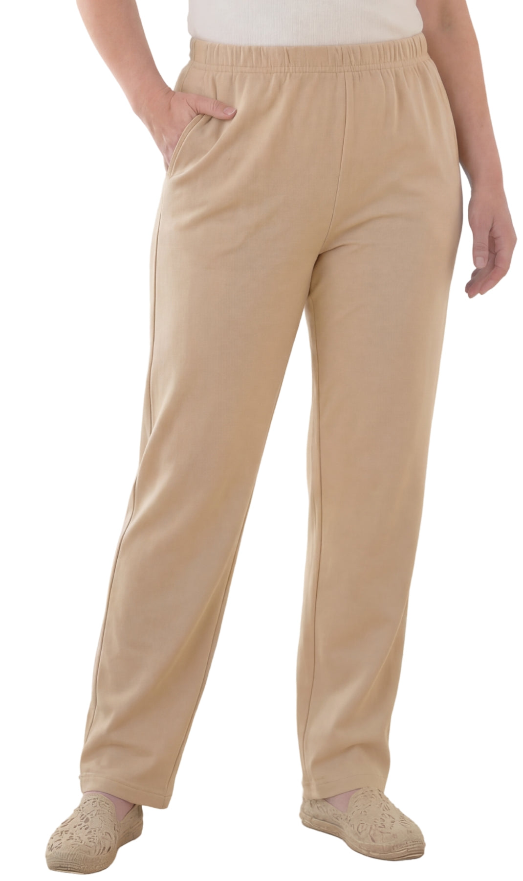 Women's Pull-On Flat Front Knit Pants — Cotton Blend Elastic Waist - Fabs things