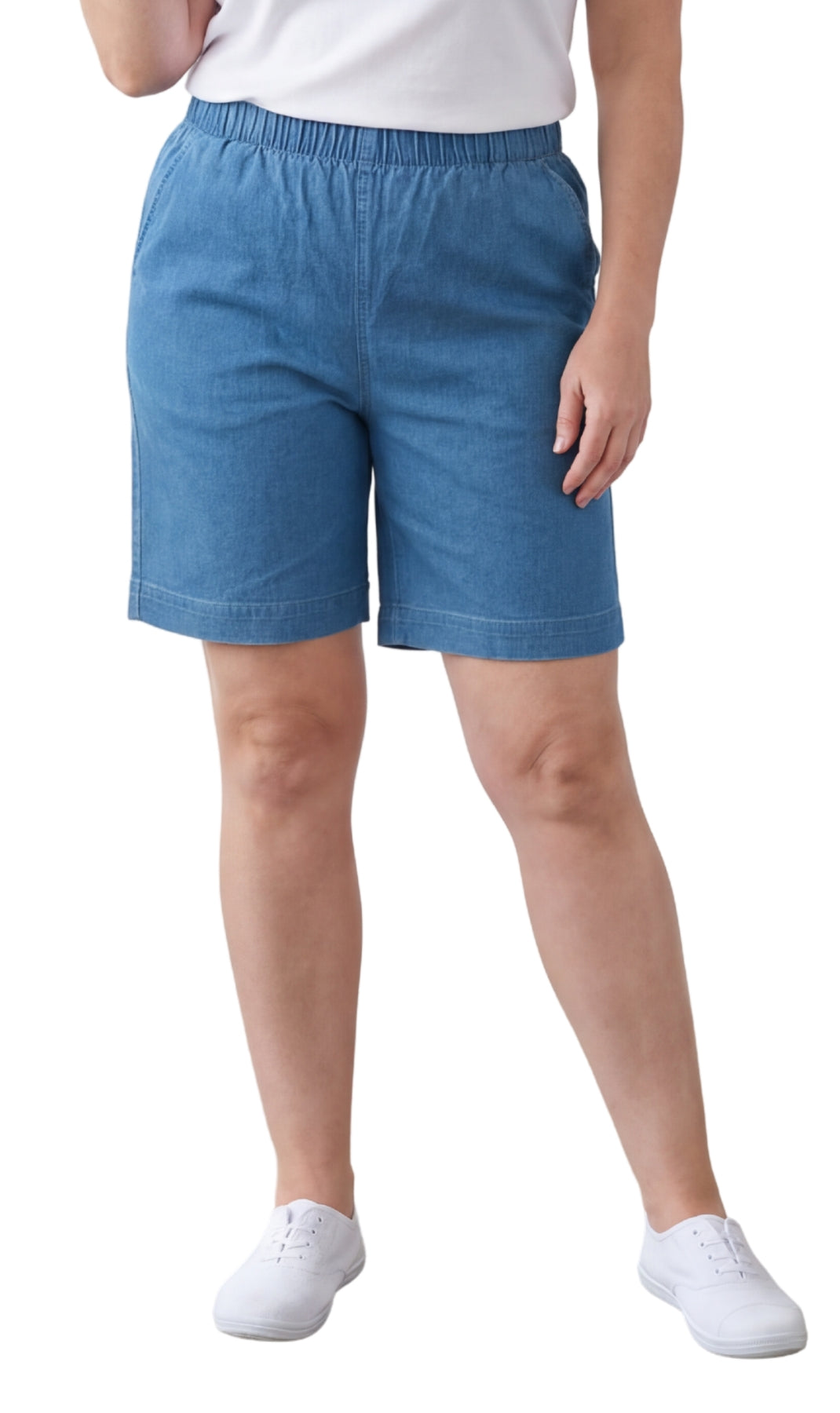 Women's Pull-On Denim and Twill Shorts — Stretch Waist No Zipper - Fabs things