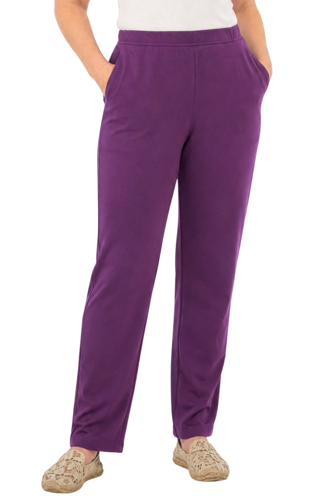 Women's Pull-On Flat Front Knit Pants — Cotton Blend Elastic Waist - Fabs things