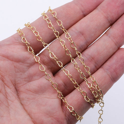 14k Gold Filled Heart Link Gold Chain by Yard, Lovely Heart Charm Chain, Wholesale bulk Roll Chain for Jewelry Making Width 3.4mm | ROLL-1076 - Fabs things