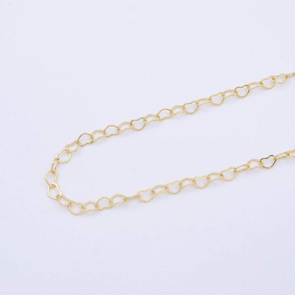 14k Gold Filled Heart Link Gold Chain by Yard, Lovely Heart Charm Chain, Wholesale bulk Roll Chain for Jewelry Making Width 3.4mm | ROLL-1076