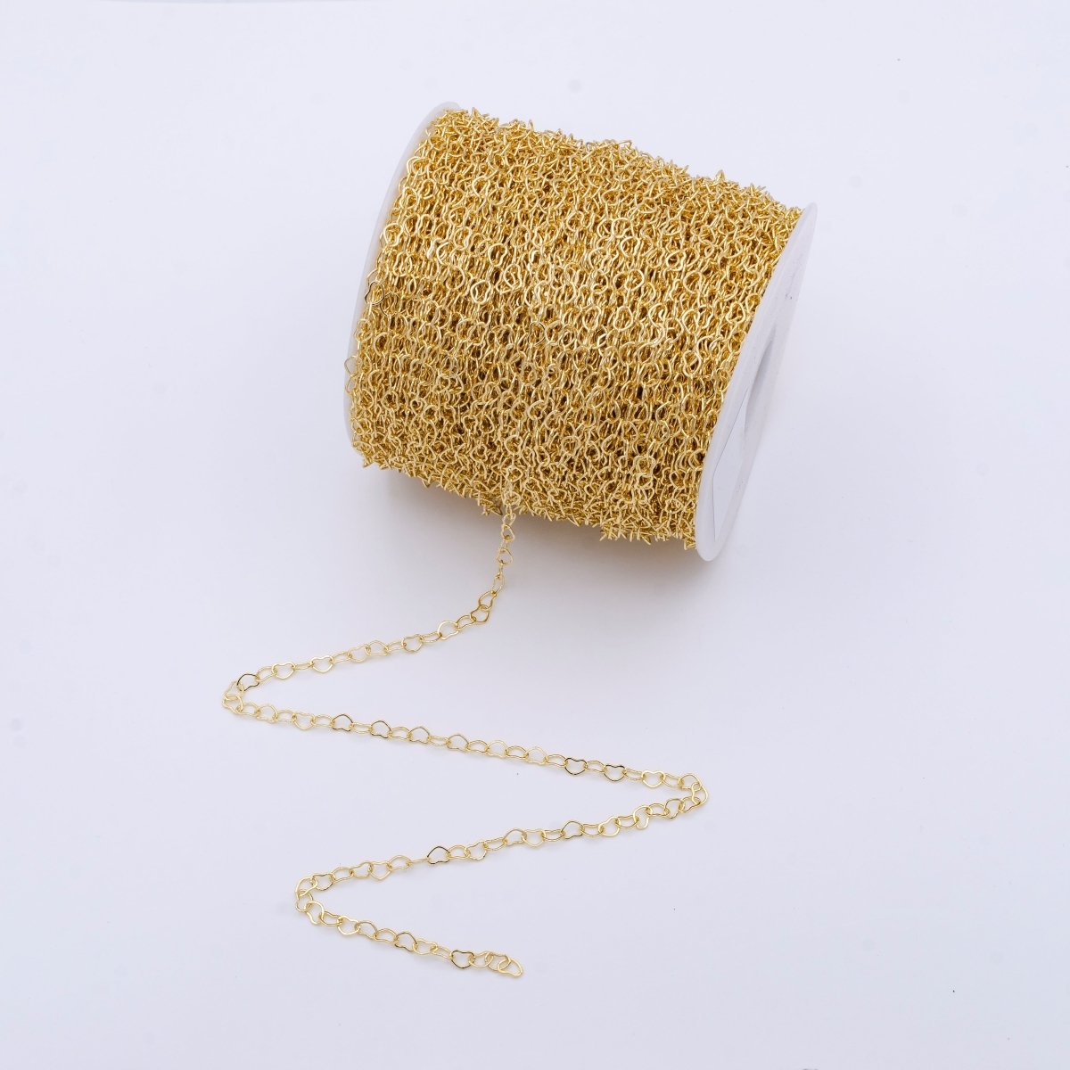 14k Gold Filled Heart Link Gold Chain by Yard, Lovely Heart Charm Chain, Wholesale bulk Roll Chain for Jewelry Making Width 3.4mm | ROLL-1076