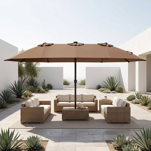 15.5 ft Patio Umbrella with Solar LED Lights & Crank - Fabs things