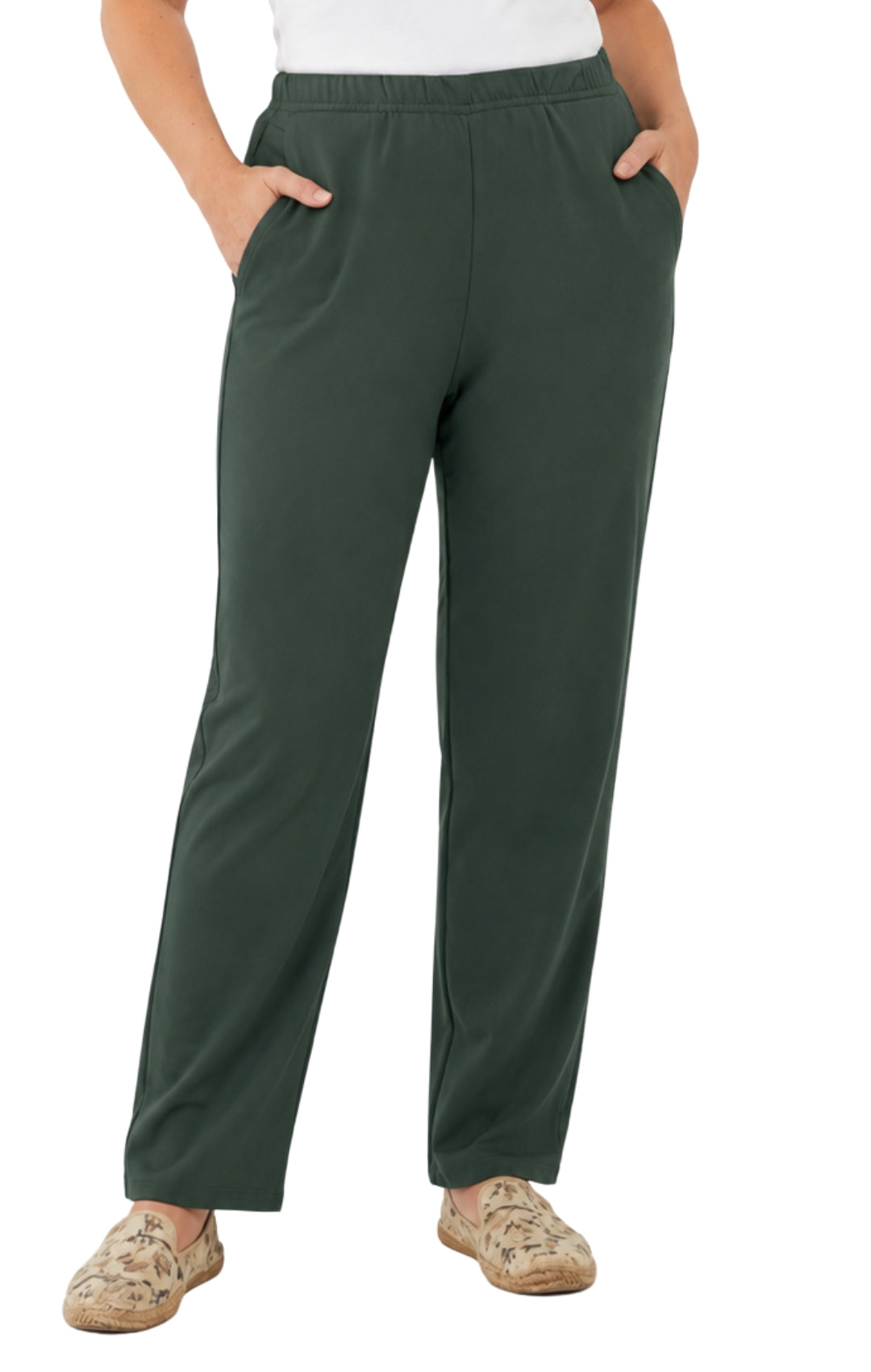 Women's Pull-On Flat Front Knit Pants — Cotton Blend Elastic Waist - Fabs things