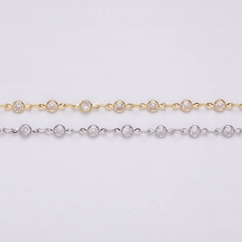 16K Gold Filled Round Diamond Bezel Cut Chain by Yard, Station CZ Chain by Yard for Necklace Bracelet Jewelry Making | ROLL-1337 ROLL-1338 - Fabs things