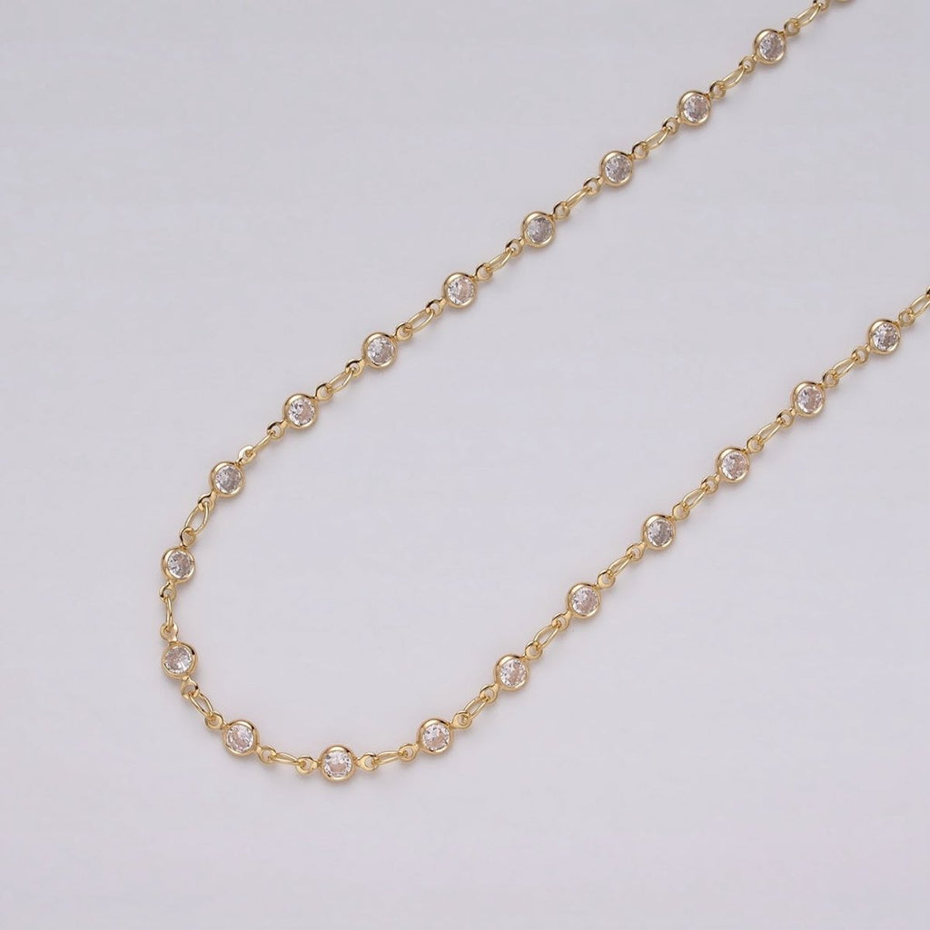 16K Gold Filled Round Diamond Bezel Cut Chain by Yard, Station CZ Chain by Yard for Necklace Bracelet Jewelry Making | ROLL-1337 ROLL-1338