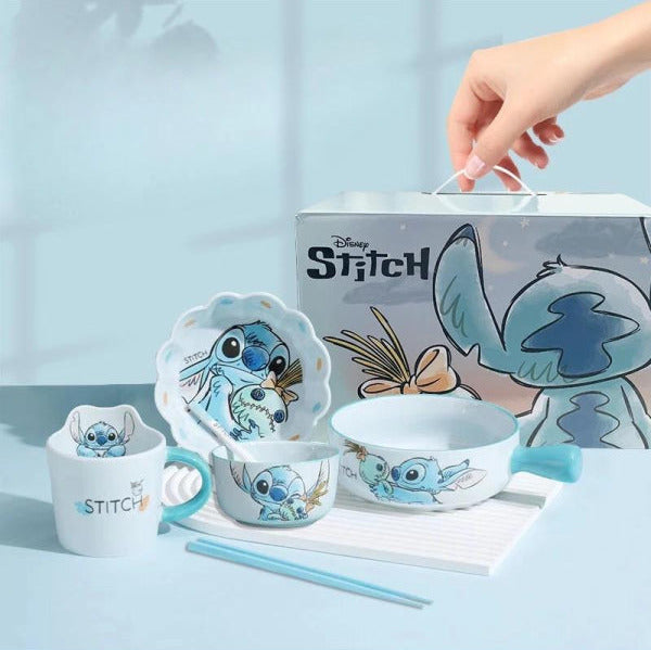 ZOOUSQII Ceramic Dinnerware Set - Cute Rice Bowls, Plates, and Chopsticks Gift Box