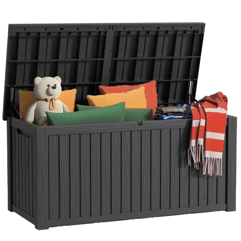 75 Gallon Heavy-Duty Outdoor Deck Box – Waterproof Patio Storage Box with Hinged Lid, Lockable & Easy Assembly - Fabs things