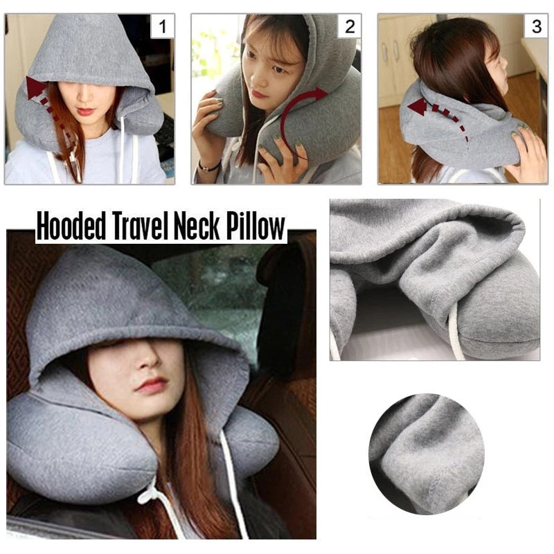 Travel Hooded U-Shaped Pillow Cushion Car Office Airplane Head Rest Neck Support U-Shaped - Fabs things