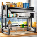 Over Sink Dish Drying Rack 1 Tier Kitchen Organizer Dustproof Storage Shelf - Fabs things