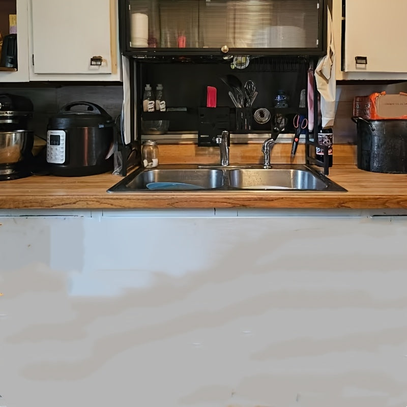 Over Sink Dish Drying Rack 1 Tier Kitchen Organizer Dustproof Storage Shelf - Fabs things