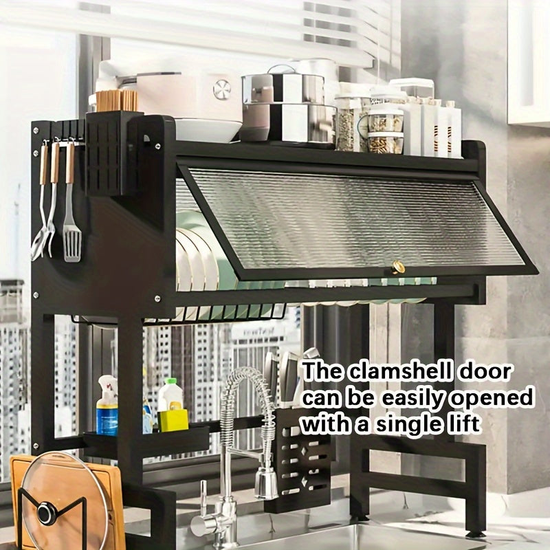 Over Sink Dish Drying Rack 1 Tier Kitchen Organizer Dustproof Storage Shelf - Fabs things