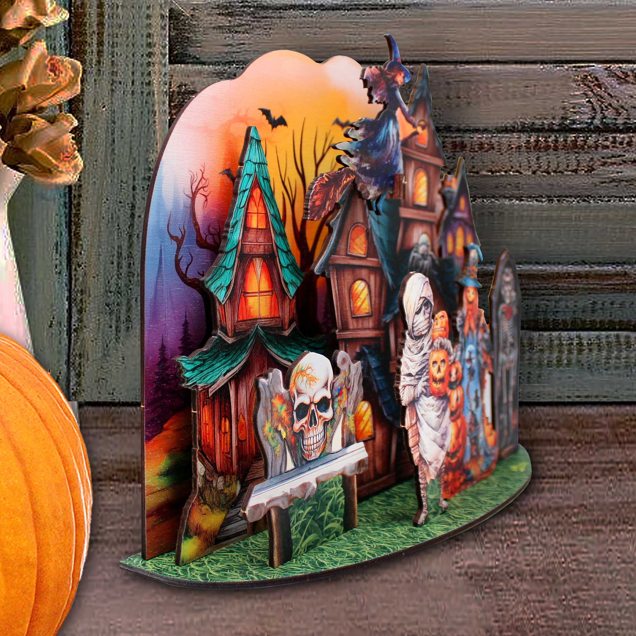 Halloween Spooky Village Eco Wood Decorative Village Eco Wood Set by G. Debrekht - Halloween Decor - 852741-12