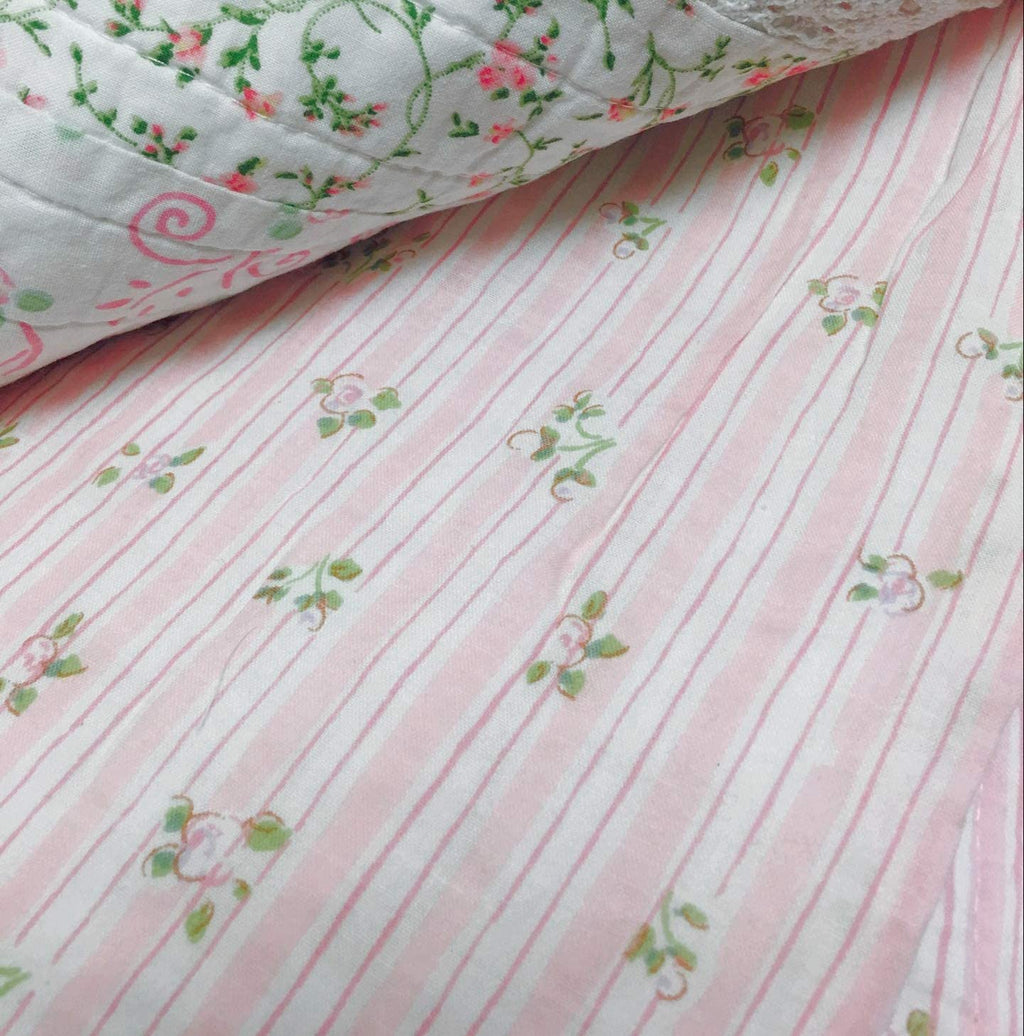 Romantic Chic Lace Ruffle Pink Real Patchwork Cotton Reversible Quilt Bedding Set
