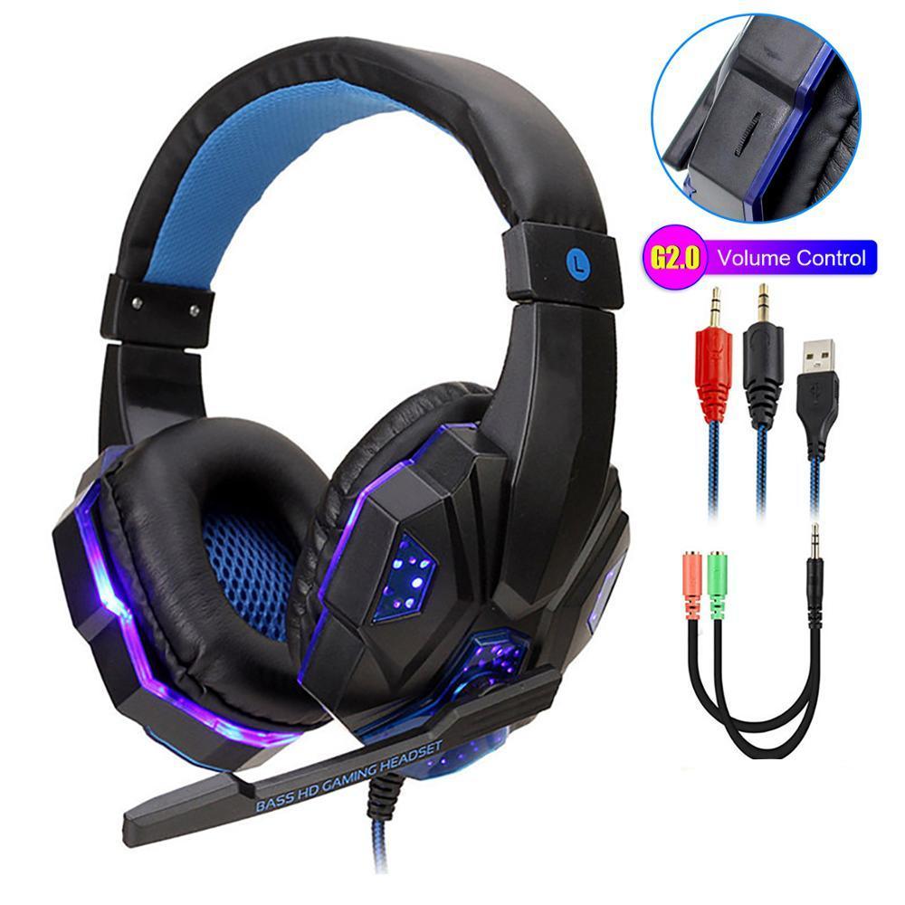 Professional Led Light Gaming Headphones for Computer Adjustable Bass Stereo PC Gamer Over Ear Wired Headset With Mic - Fabs things