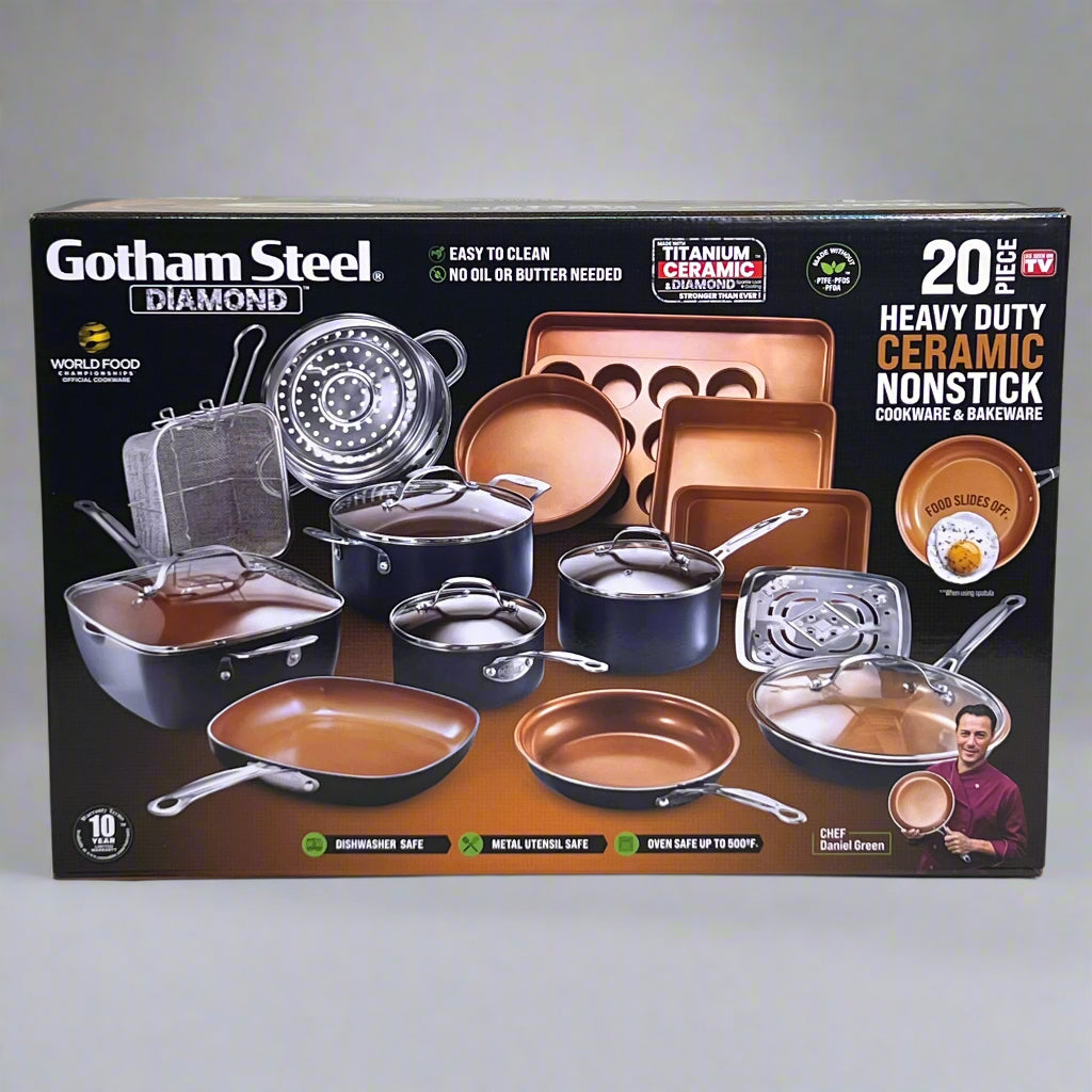 GOTHAM STEEL (20 Pcs) Cookware + Bakeware Set 22.65" X 15.04" X 14.57" 1922MPL