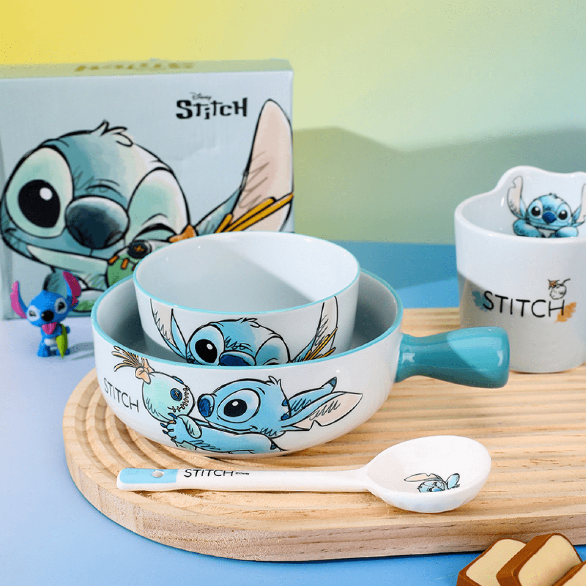 ZOOUSQII Ceramic Dinnerware Set - Cute Rice Bowls, Plates, and Chopsticks Gift Box