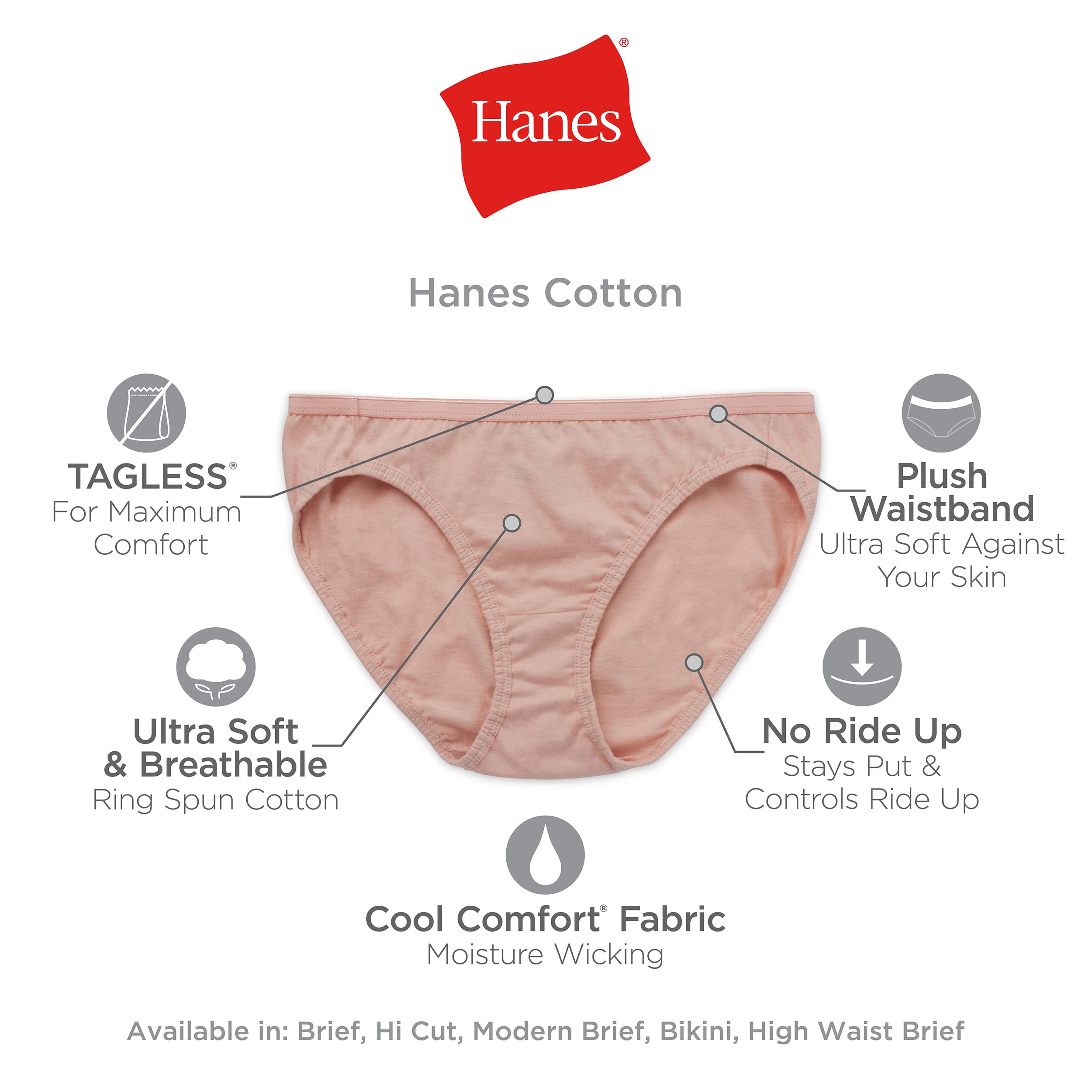 Hanes Women's Underwear Pack, 10-Pack, Full-Coverage Cotton Blend Panties, Moisture-Wicking Underwear for Women
