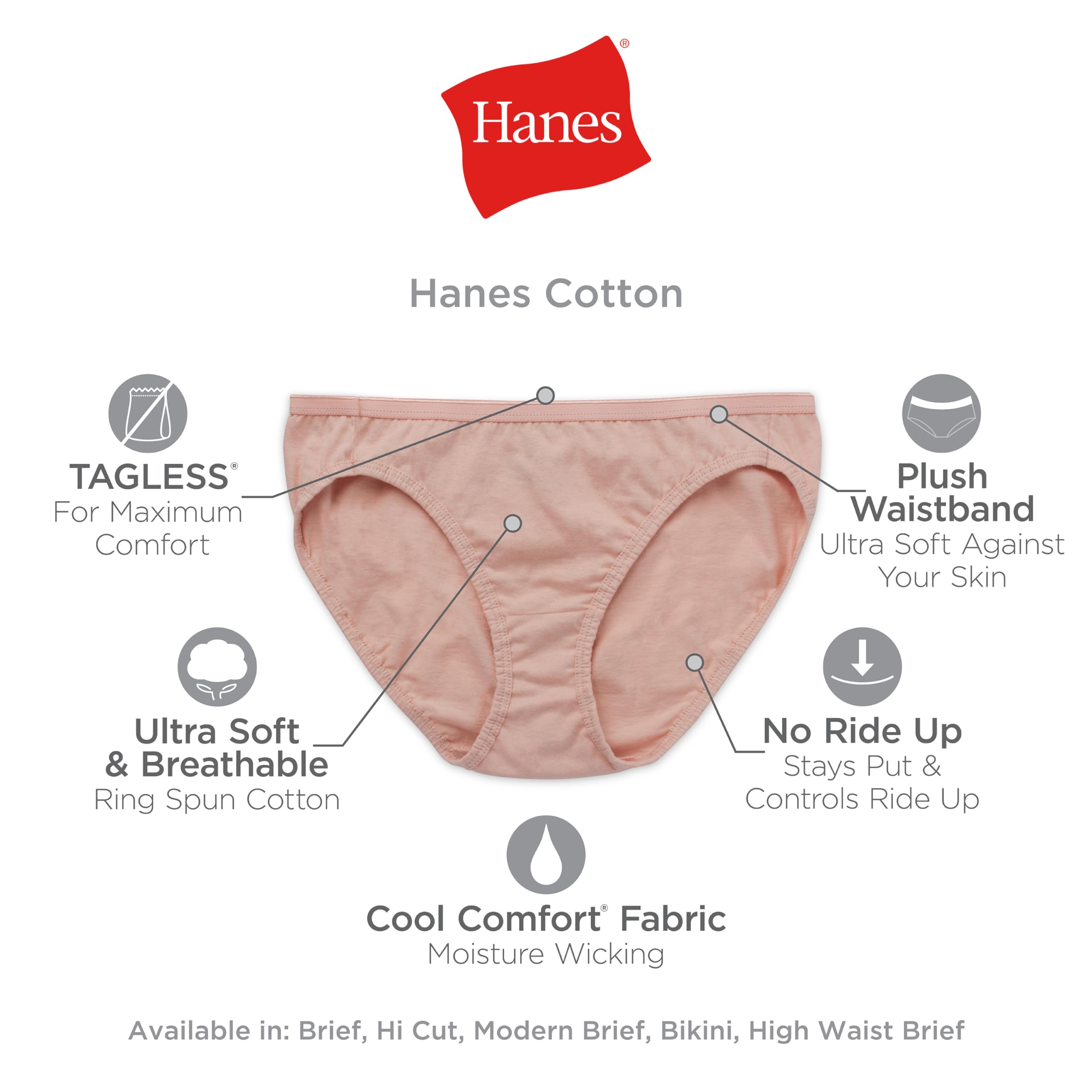 Hanes Women's Underwear Pack, 10-Pack, Full-Coverage Cotton Blend Panties, Moisture-Wicking Underwear for Women