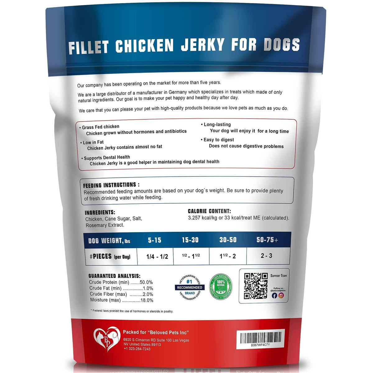 Chicken Jerky Dog Treats 1.5 lb Human-Grade Grain-Free Dried Strips - Fabs things