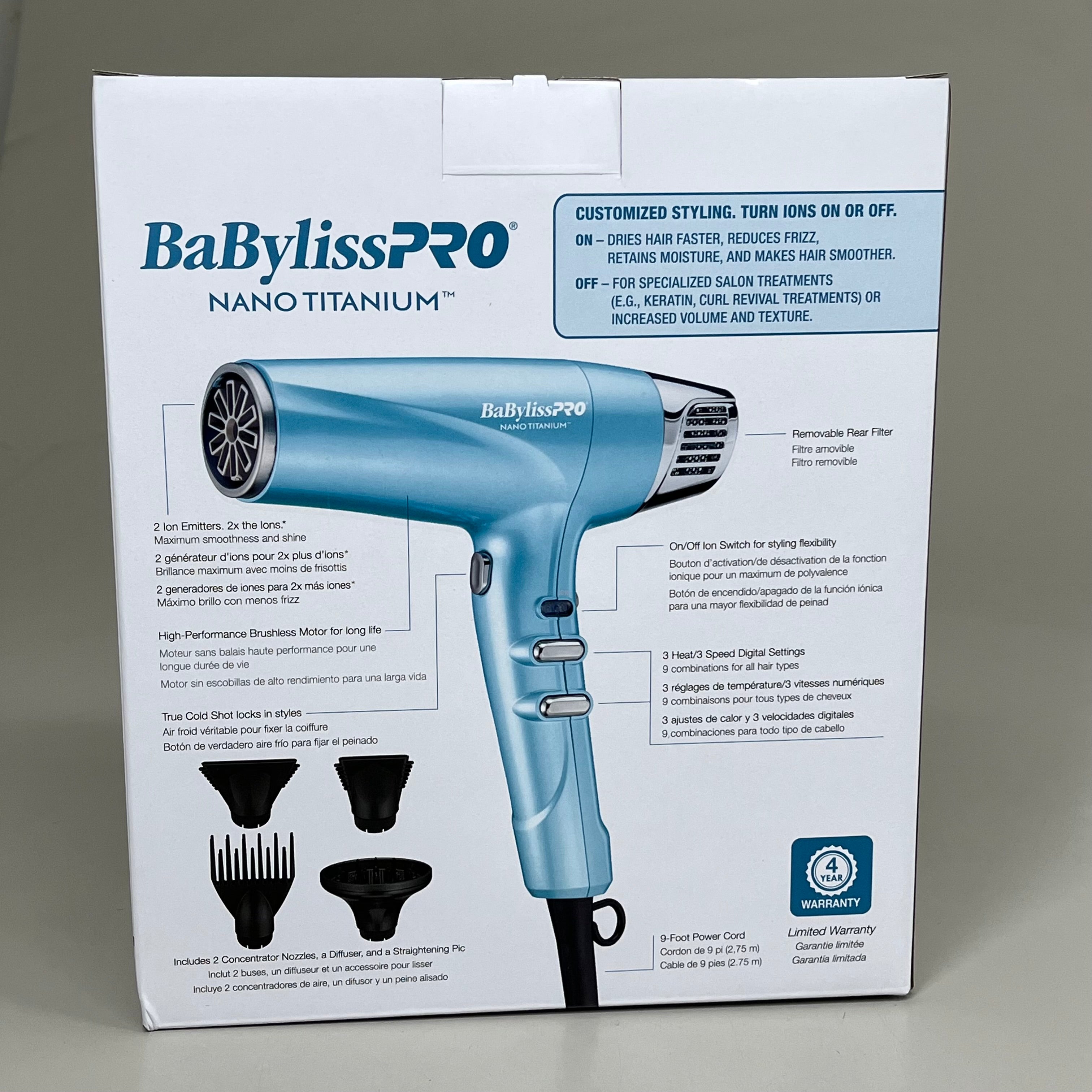 BaBylissPRO Nano Titanium Professional 1875w Blow Dryer 2X Ion High Performance