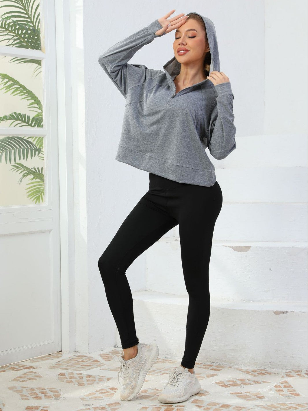 Cross-Border Spring And Summer New Half-Zip Sweatshirt Women's Hoodie Loose Trendy Pure Cotton Casual Hooded Fitness Wear Yoga Trend - Fabs things
