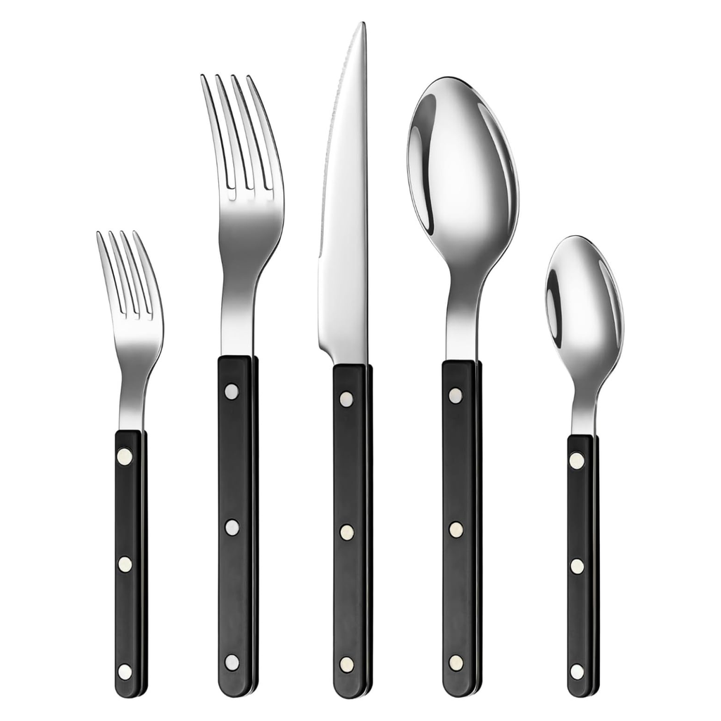 Khen Black Cutlery Set of 20 –18/8 Stainless Steel Flatware