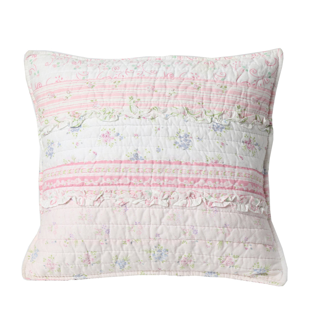Romantic Chic Lace Ruffle Pink Real Patchwork Cotton Reversible Quilt Bedding Set