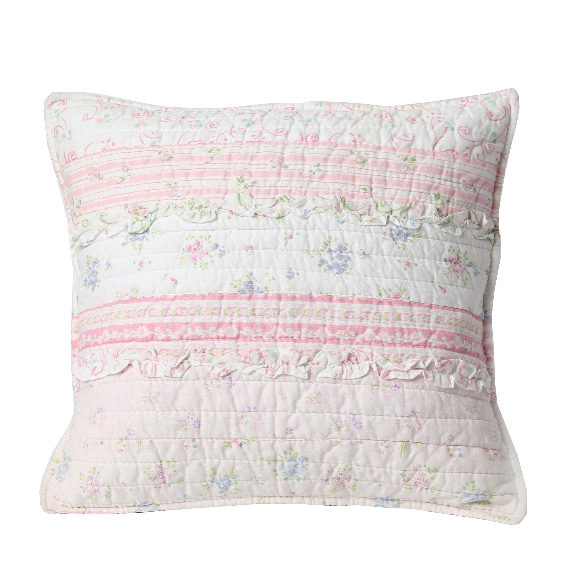 Romantic Chic Lace Ruffle Pink Real Patchwork Cotton Reversible Quilt Bedding Set