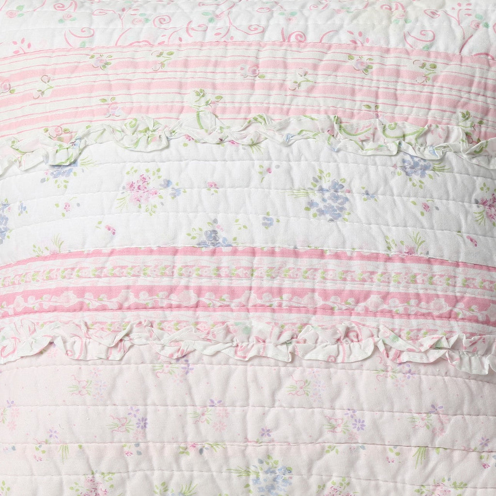 Romantic Chic Lace Ruffle Pink Real Patchwork Cotton Reversible Quilt Bedding Set