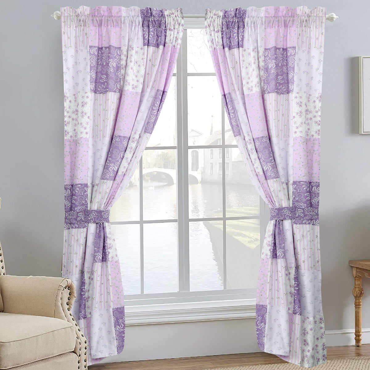Love of Lilac Lavender Floral Real Patchwork Purple Scalloped Cotton 3-Piece Reversible Quilt Bedding Set - Fabs things