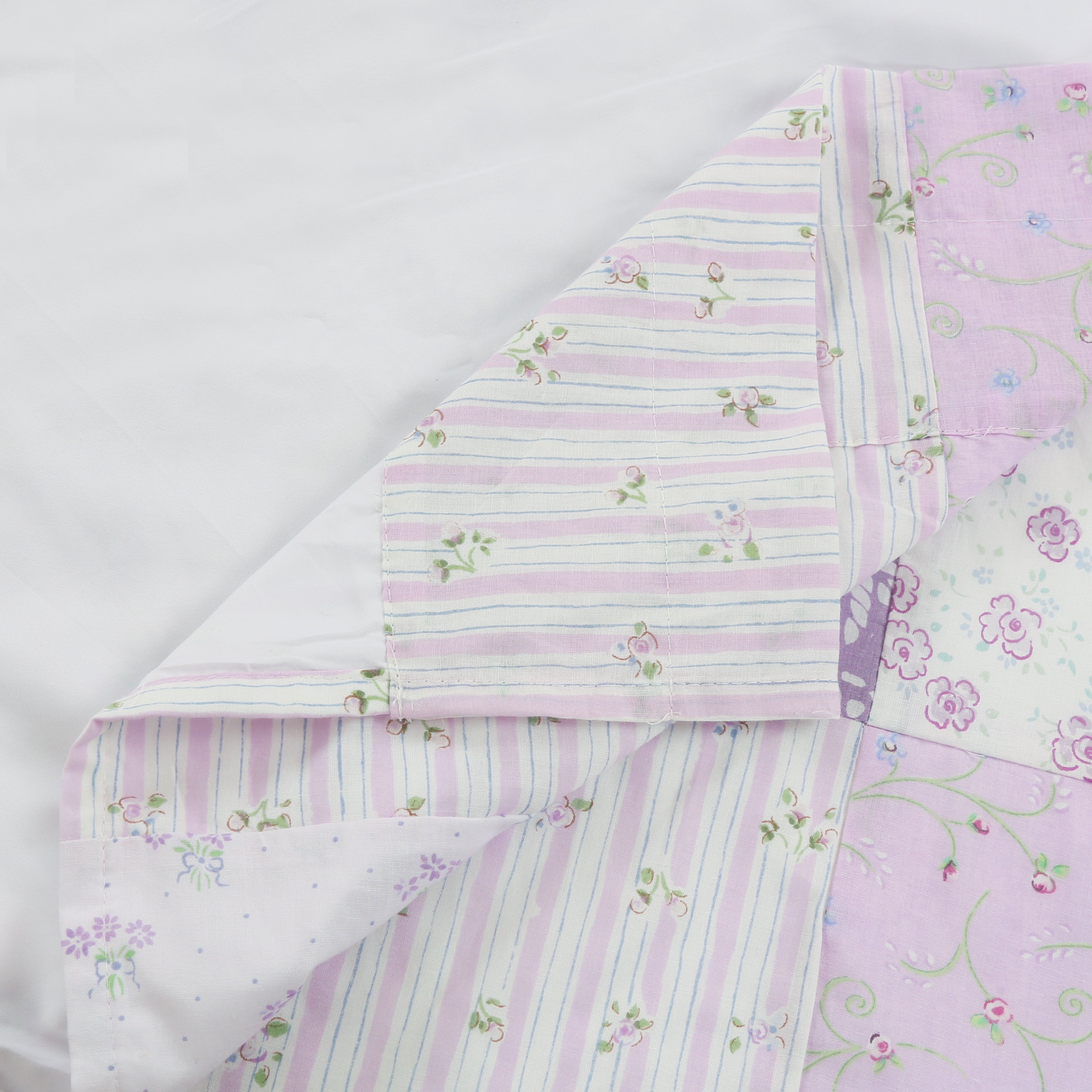 Love of Lilac Lavender Floral Real Patchwork Purple Scalloped Cotton 3-Piece Reversible Quilt Bedding Set