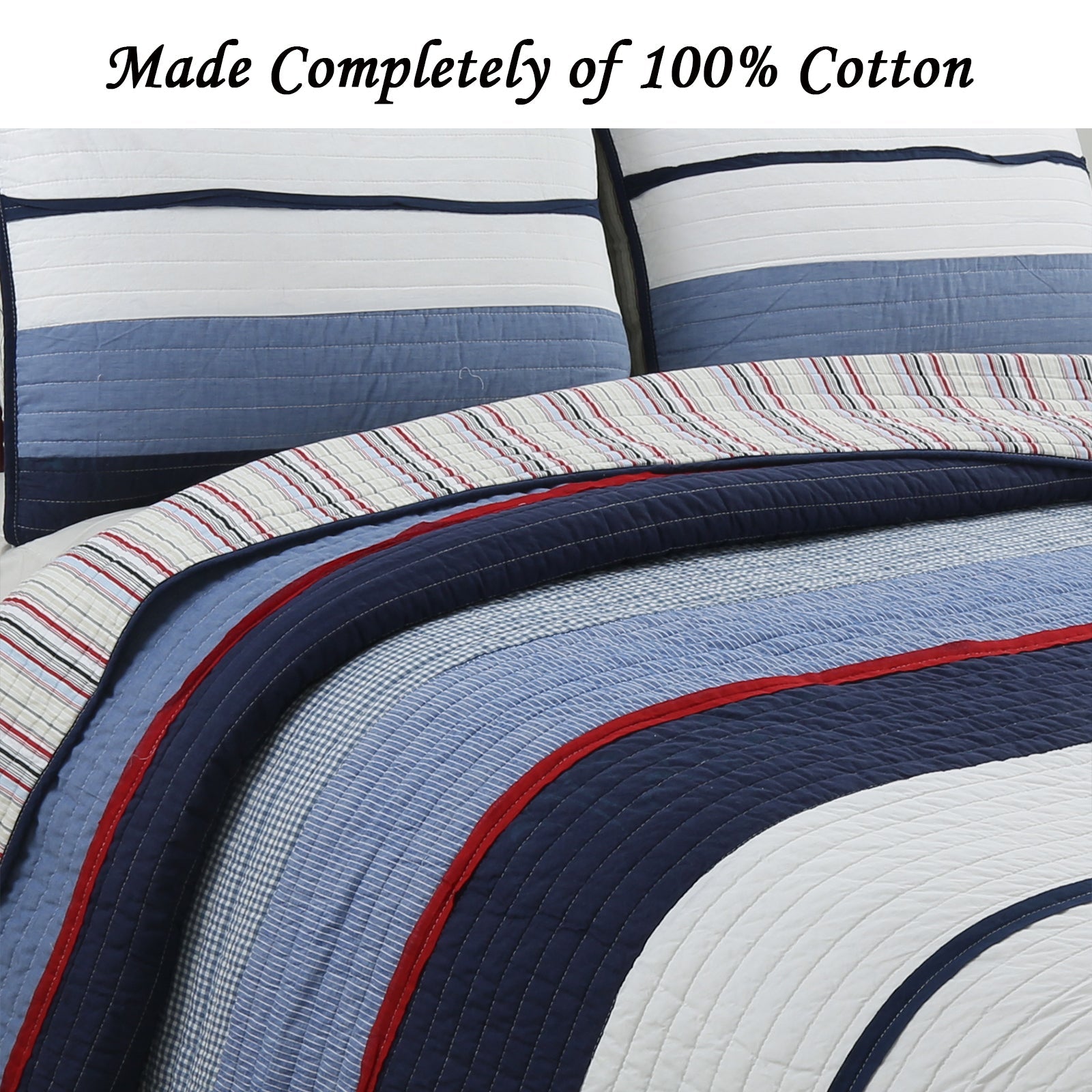 Levi Jean Stripped Denim Blues Cotton Reversible Quilt Bedding Set