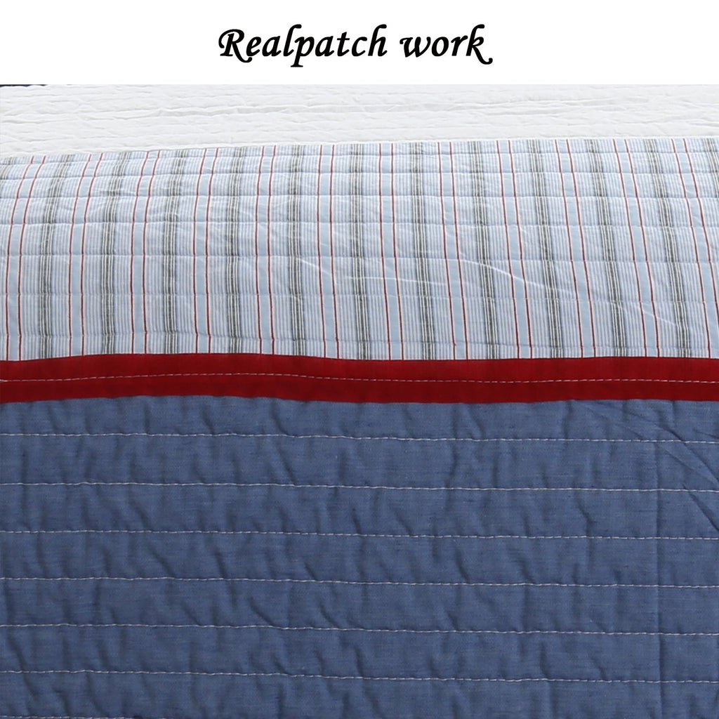 Levi Jean Stripped Denim Blues Cotton Reversible Quilt Bedding Set
