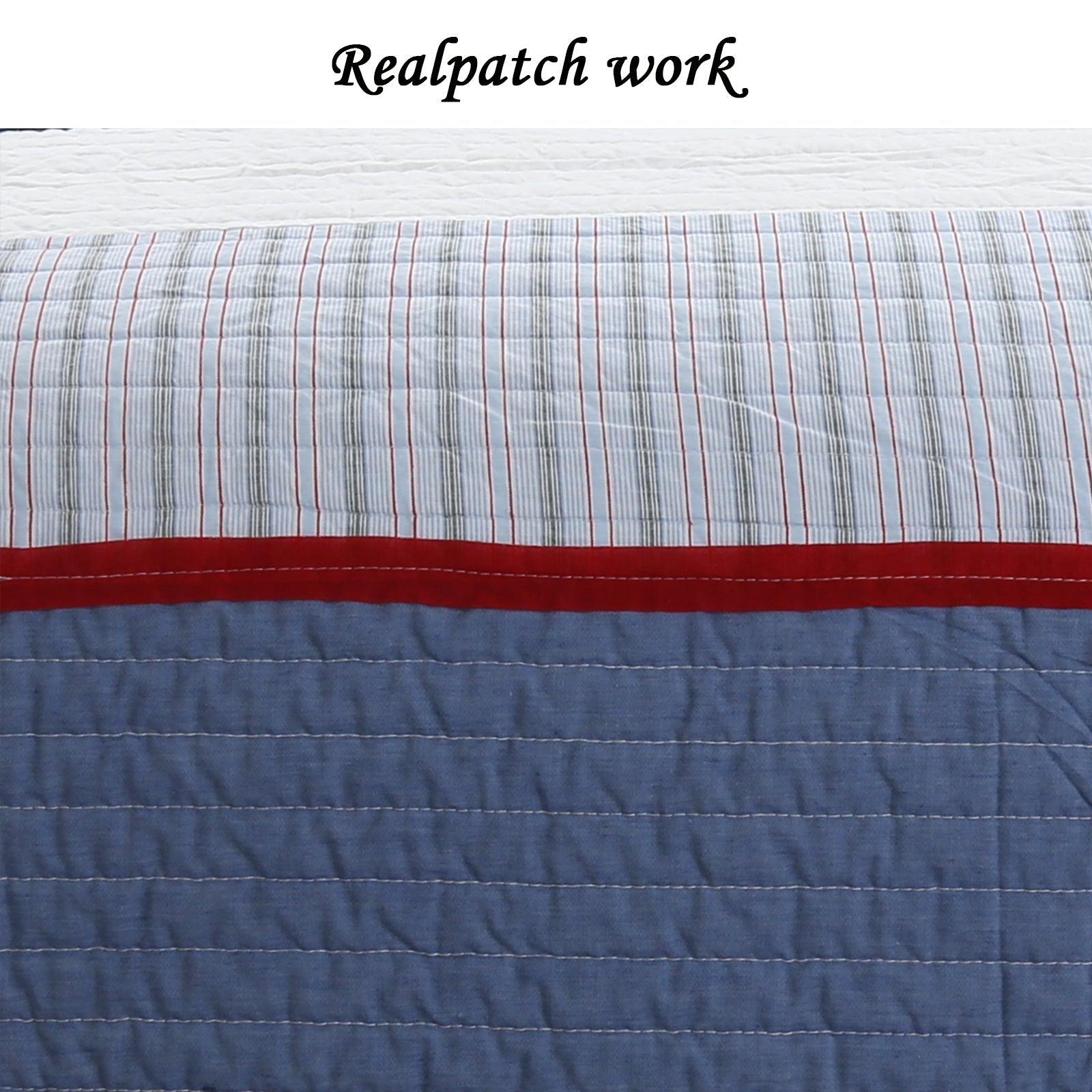 Levi Jean Stripped Denim Blues Cotton Reversible Quilt Bedding Set