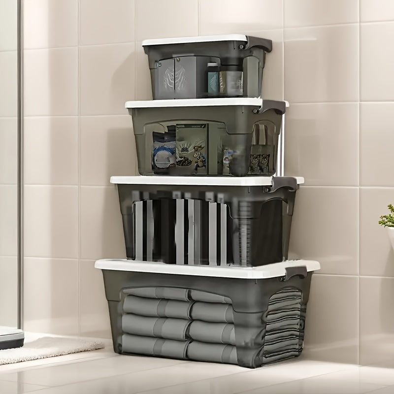 4PCS Stackable Storage Boxes with Lids & Handles Clear Organizer Bins Home Closet - Fabs things