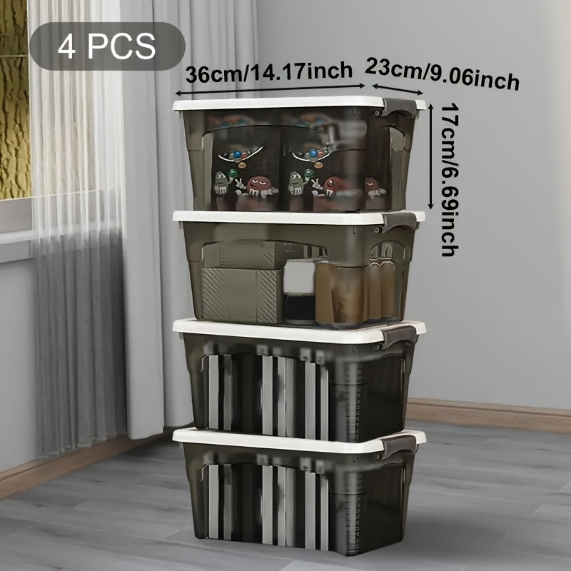4PCS Stackable Storage Boxes with Lids & Handles Clear Organizer Bins Home Closet - Fabs things