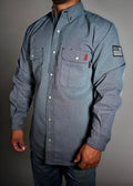 FR Pearl Snap Work Shirt - Forged Gray - With U.S Flag - Fabs things