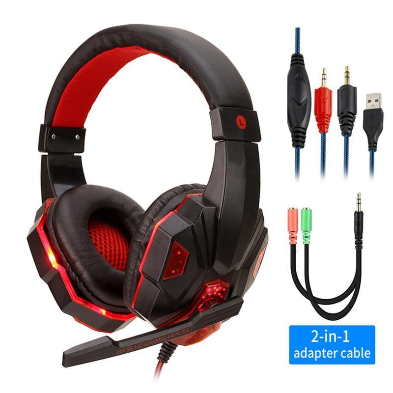 Professional Led Light Gaming Headphones for Computer Adjustable Bass Stereo PC Gamer Over Ear Wired Headset With Mic - Fabs things