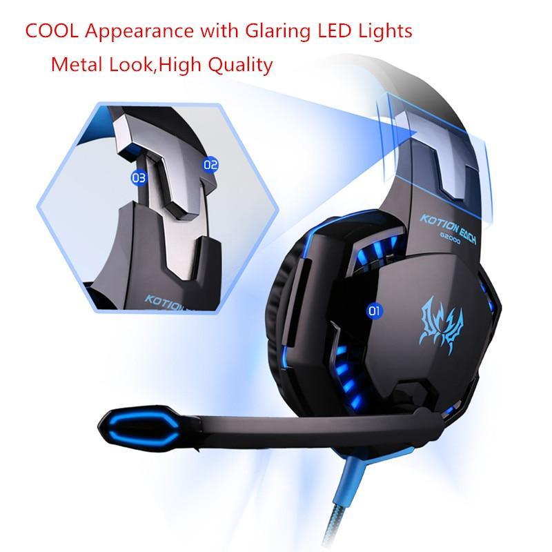 NEW STEVVEX Modern G2000 G9000 Gaming Headsets Big Headphones with Light Mic Stereo Earphones Deep Bass for PC Computer, Laptop and Gaming - Fabs things
