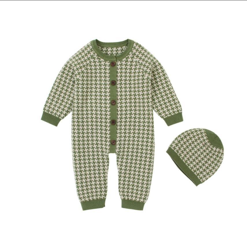 Knitted Newborn Baby Clothes Cotton Baby Romper With Plaid Hat Infant Toddler Jumpsuit For Girls And Boys - Fabs things