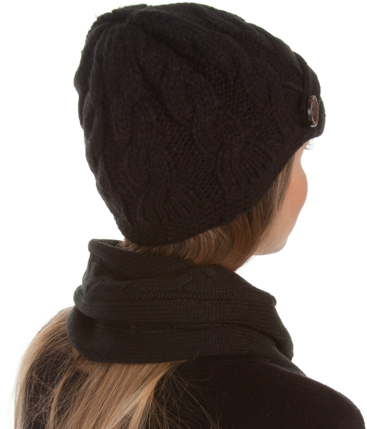 Sakkas Womens 2-piece Cable Knitted Visor Beanie Scarf and Hat Set with Button - Fabs things