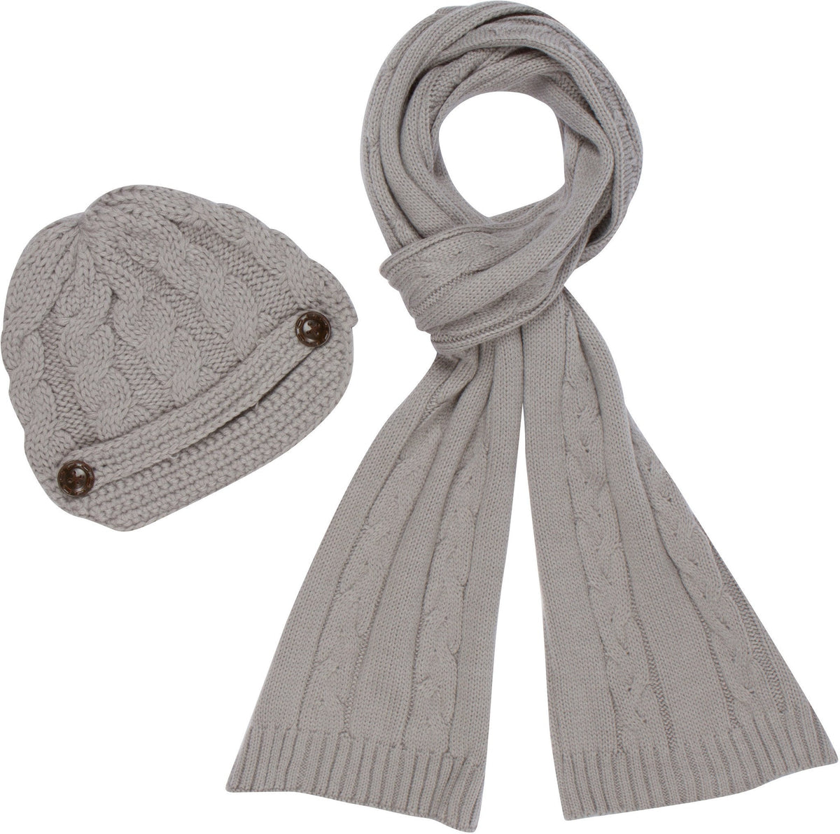 Sakkas Womens 2-piece Cable Knitted Visor Beanie Scarf and Hat Set with Button - Fabs things