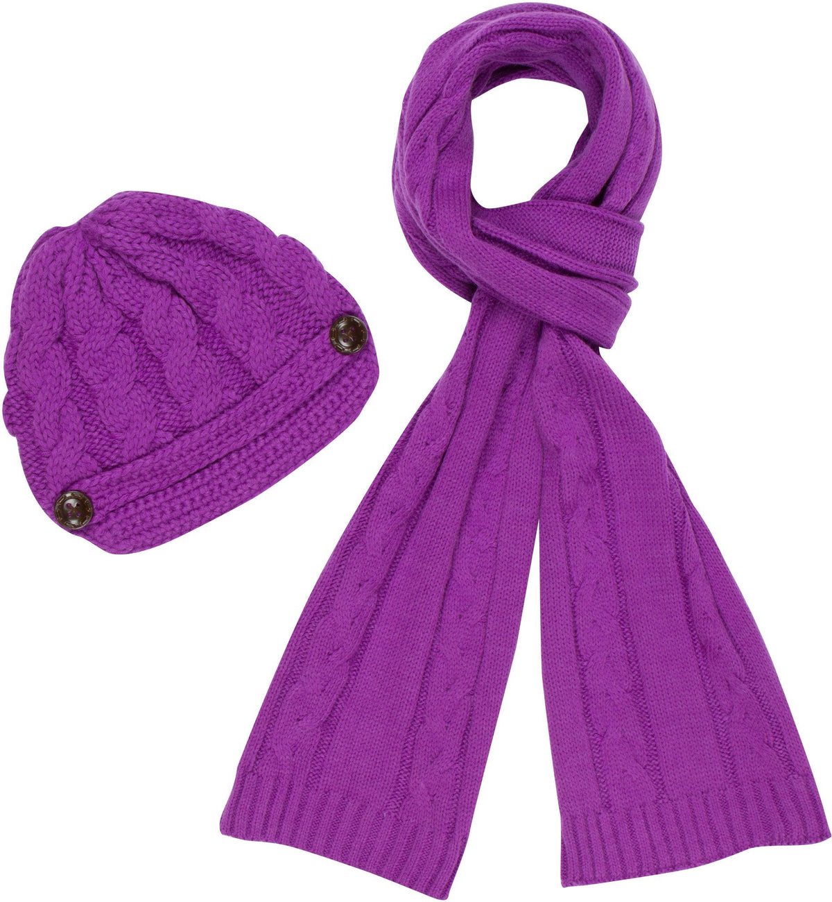 Sakkas Womens 2-piece Cable Knitted Visor Beanie Scarf and Hat Set with Button - Fabs things