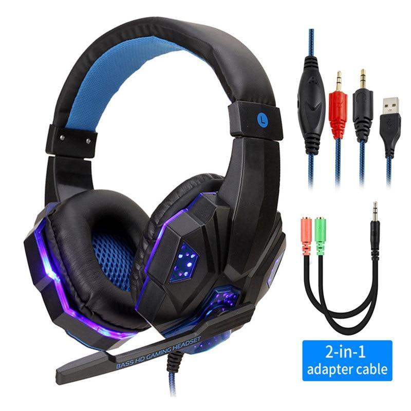 Professional Led Light Gaming Headphones for Computer Adjustable Bass Stereo PC Gamer Over Ear Wired Headset With Mic - Fabs things