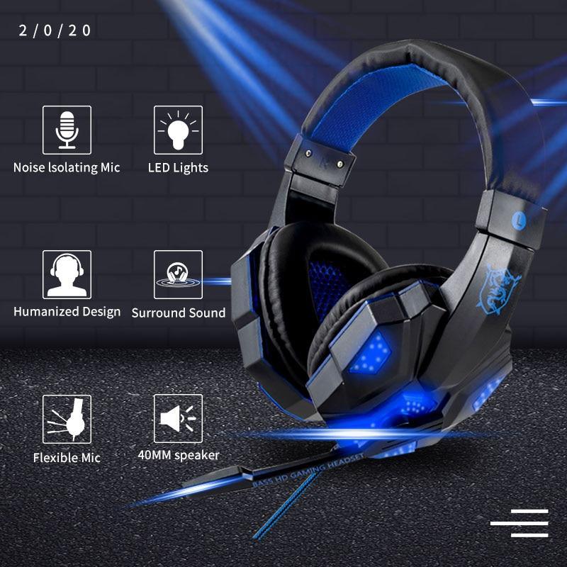 Professional Led Light Gaming Headphones for Computer Adjustable Bass Stereo PC Gamer Over Ear Wired Headset With Mic - Fabs things