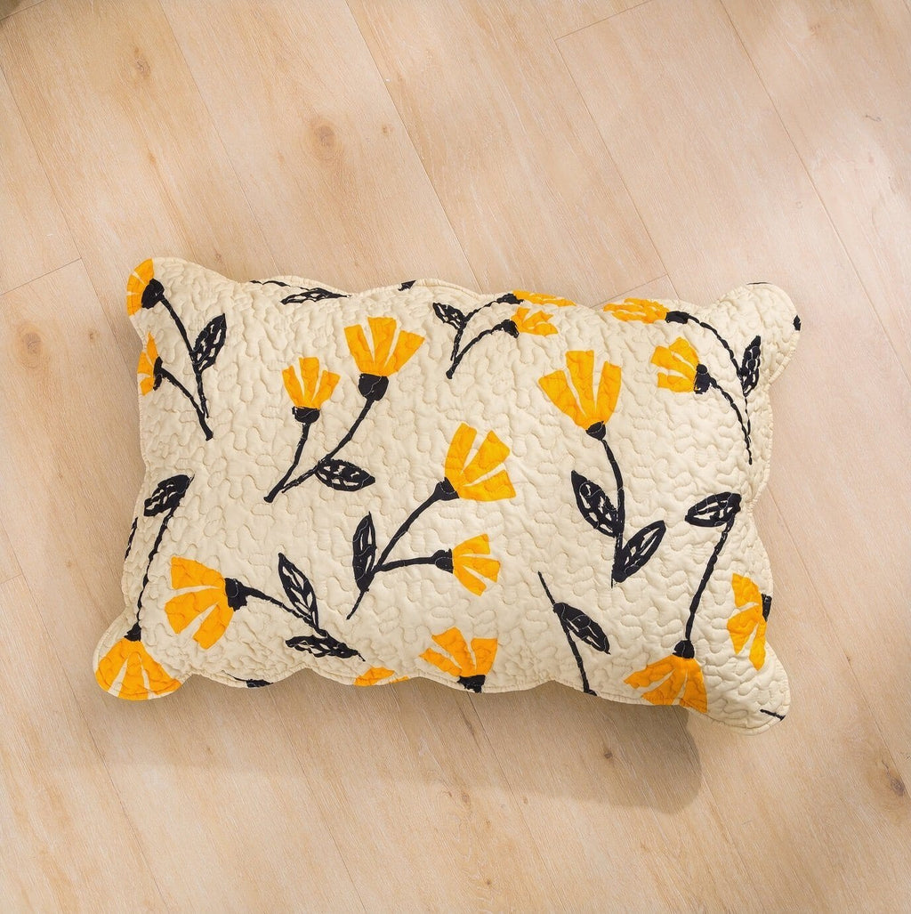 DaDa Bedding Yellow Fleur Floral Quilt Set - Ivory Gold Bedspread